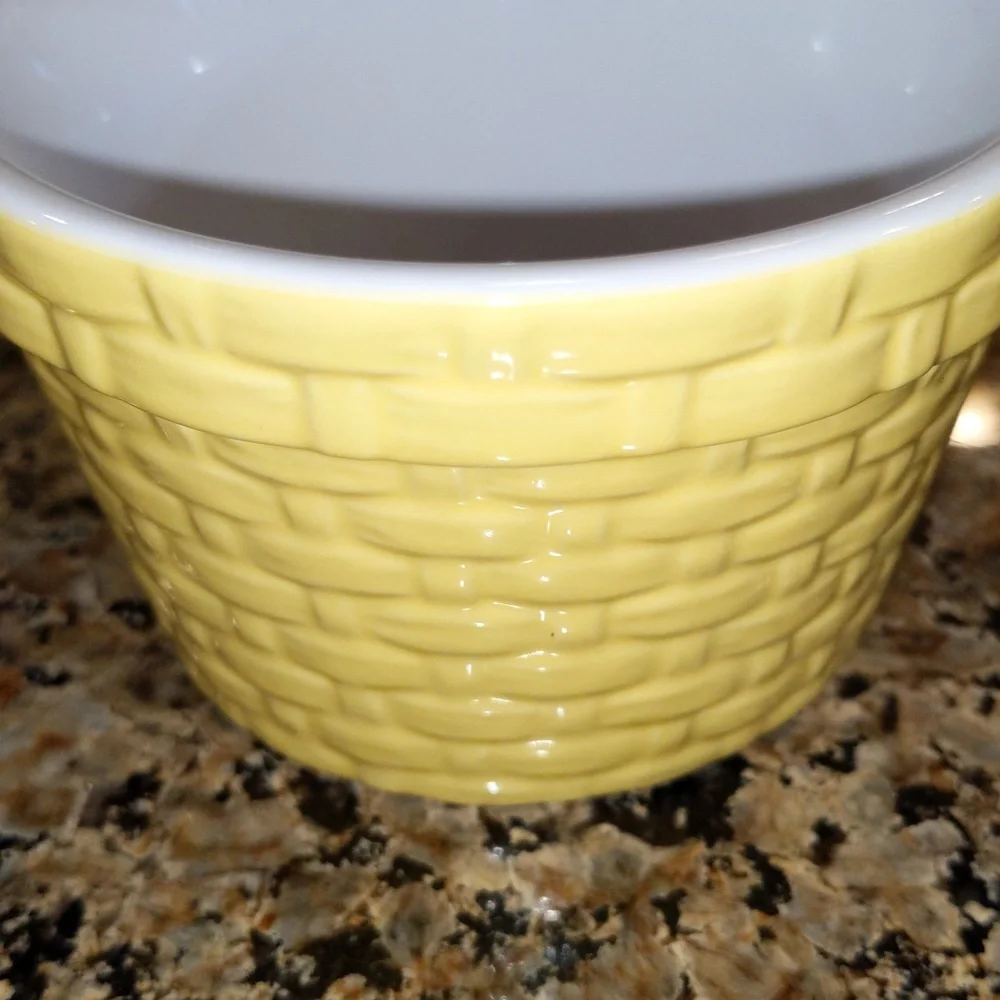Crate&Barrel Yellow Woven-Texture Ceramic Ramekin Berry Ice Cream Bowl